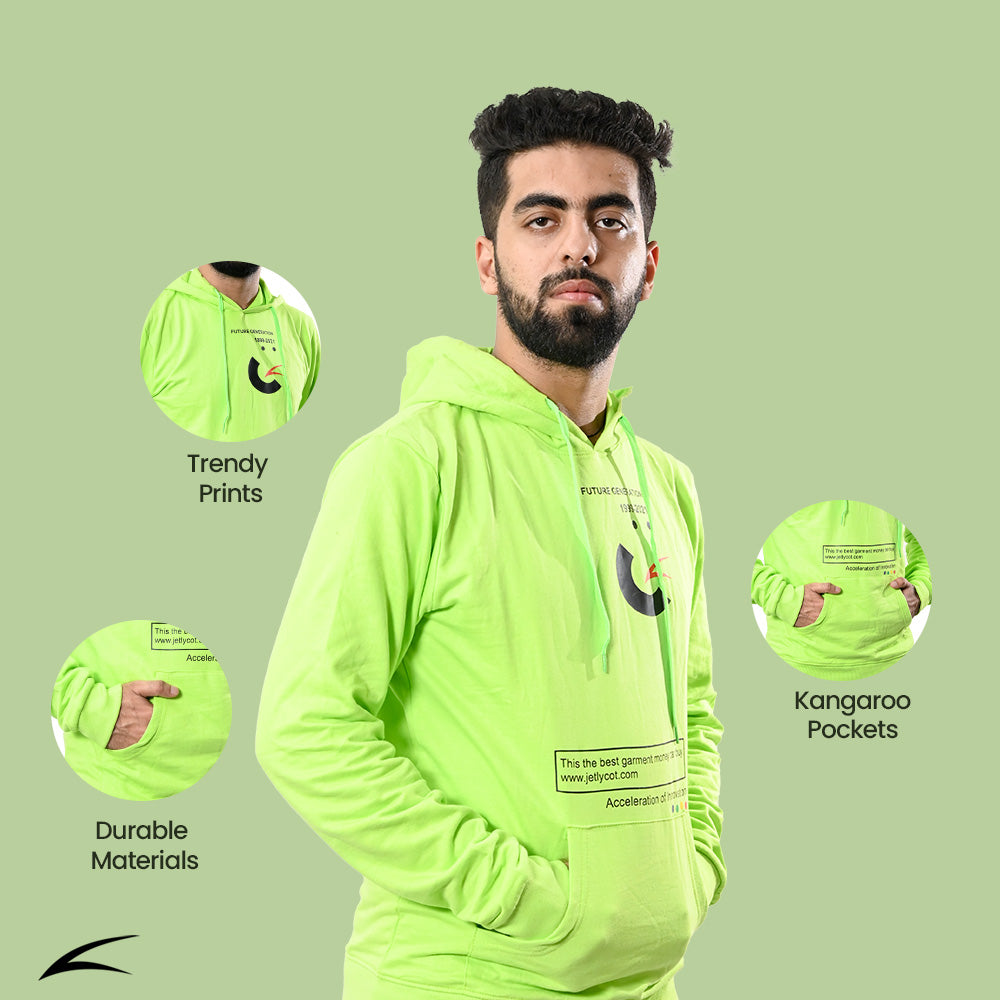 Cozy Lime Green Winter Hoodies for Men, With Front Kangaroo Pockets