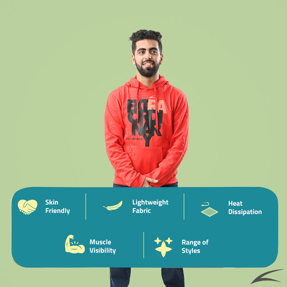 Cozy Red Winter Hoodies For Men, With Front Kangaroo Pockets