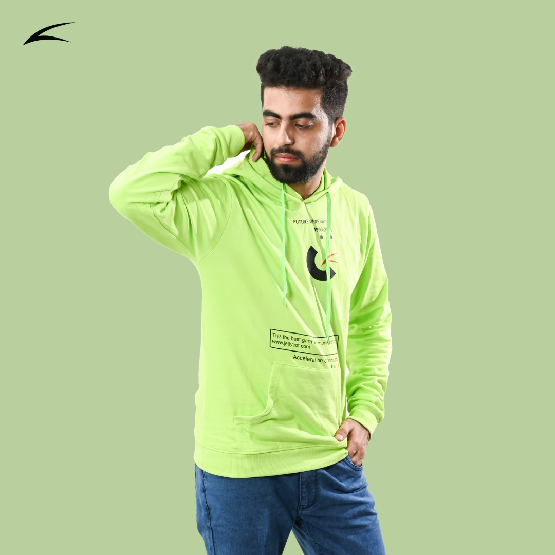Cozy Lime Green Winter Hoodies for Men, With Front Kangaroo Pockets