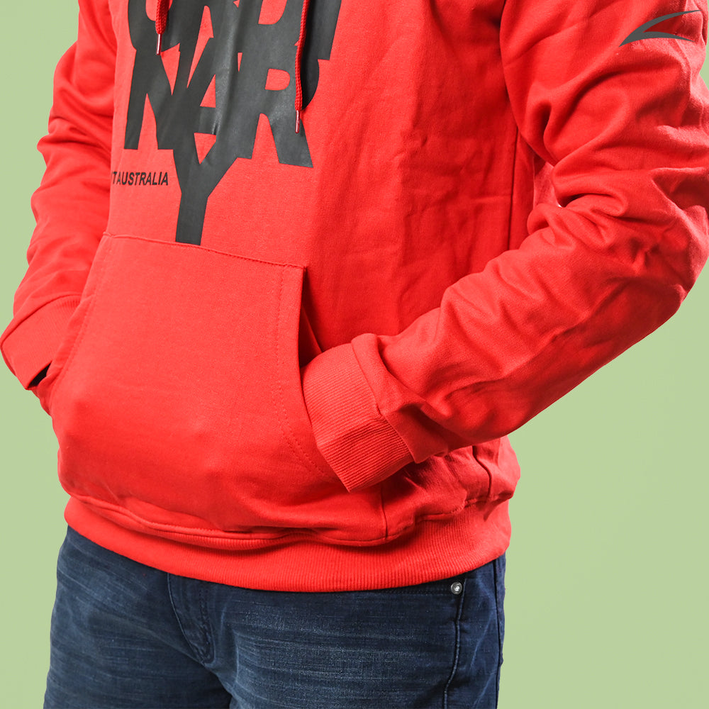 Cozy Red Winter Hoodies For Men, With Front Kangaroo Pockets