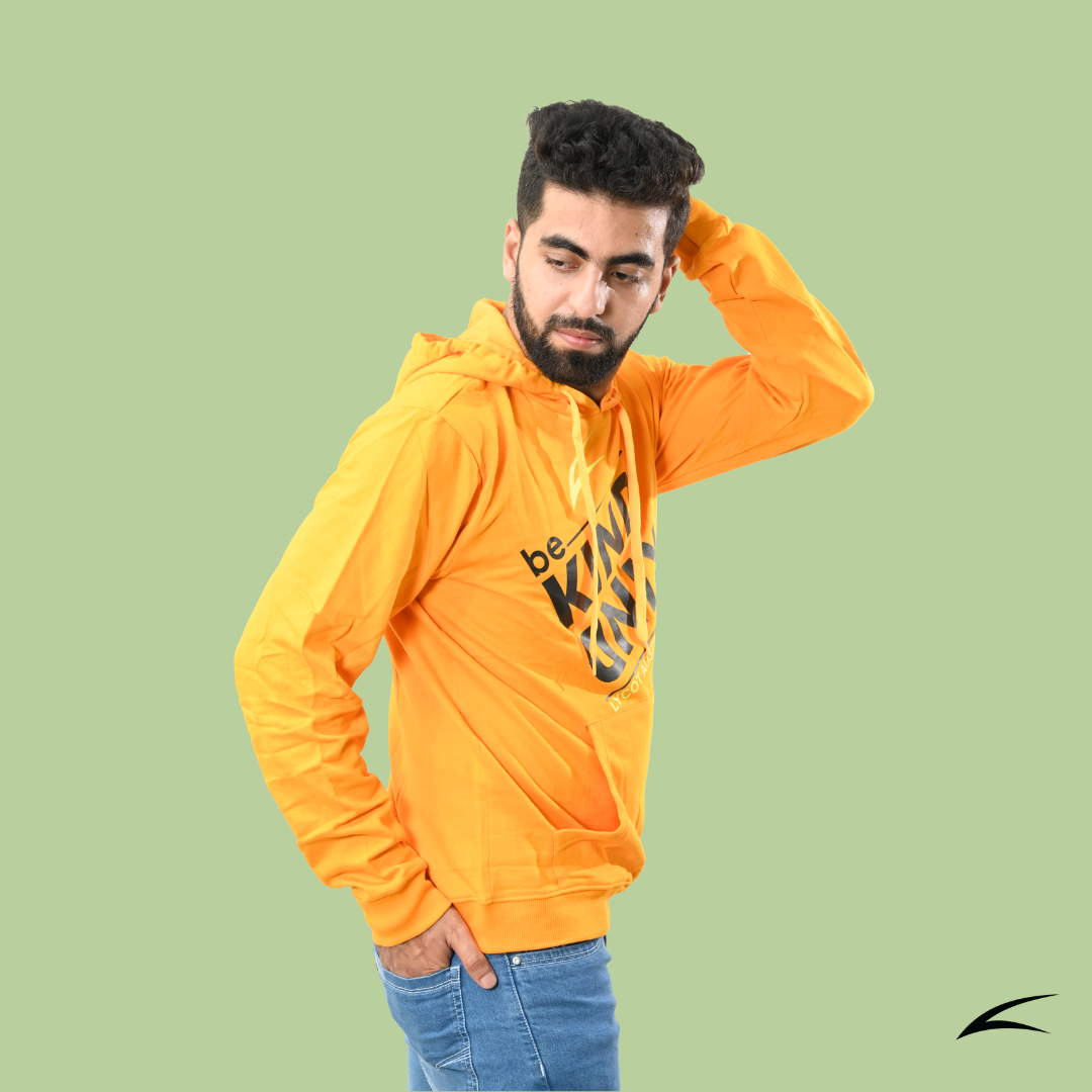 Cozy Yellow Winter Hoodies for Men, With Front Kangaroo Pockets