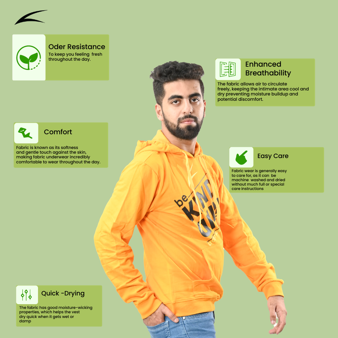 Cozy Yellow Winter Hoodies for Men, With Front Kangaroo Pockets