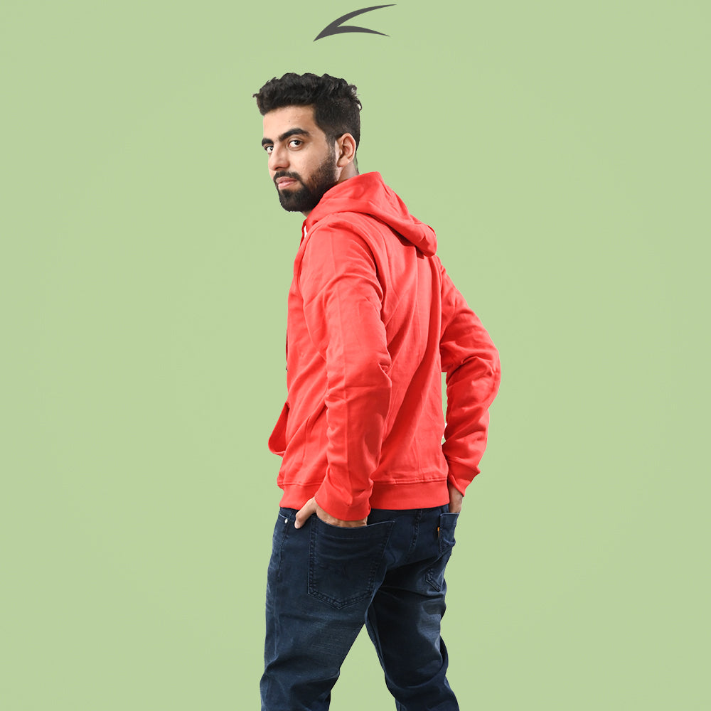 Cozy Red Winter Hoodies For Men, With Front Kangaroo Pockets