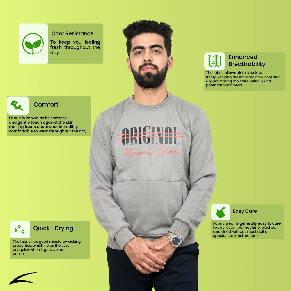 Grey Sweatshirt with Kangaroo Pockets for Men (O-Series)