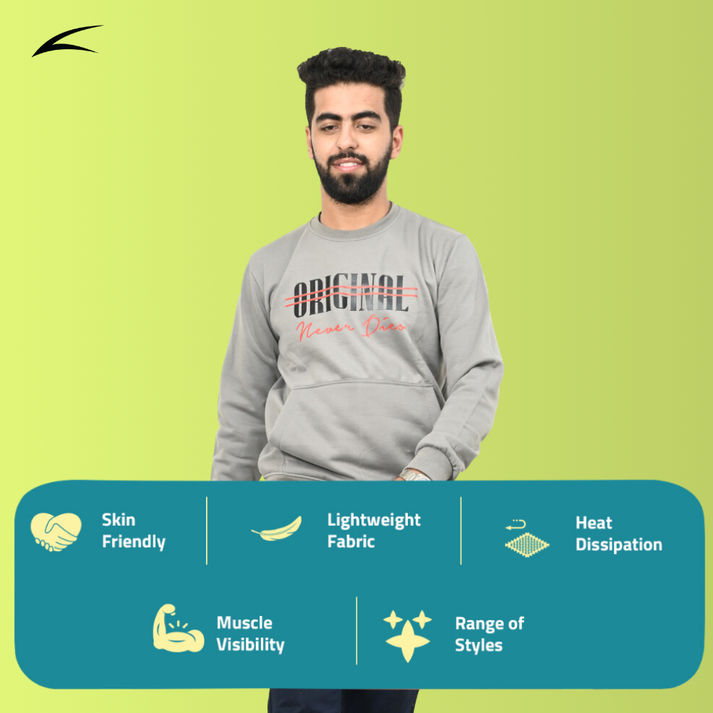 Grey Sweatshirt with Kangaroo Pockets for Men (O-Series)