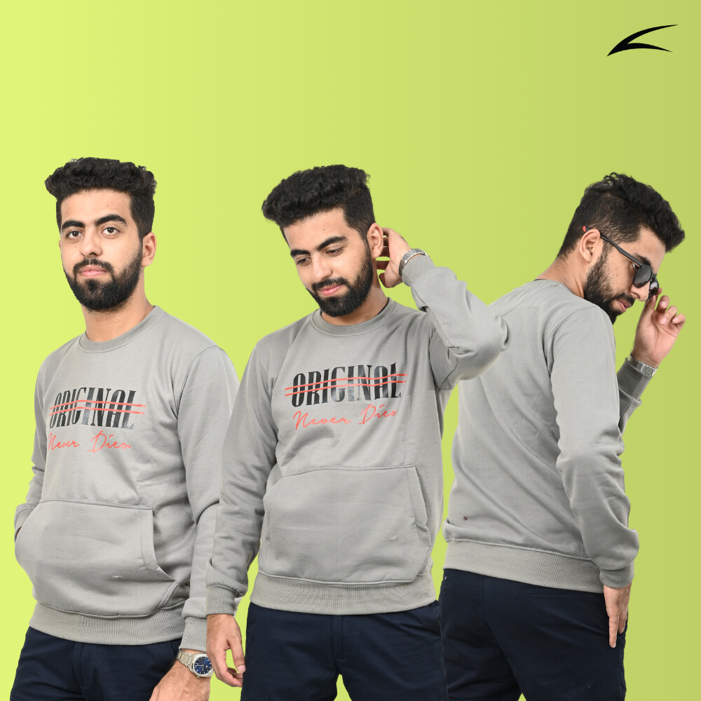 Grey Sweatshirt with Kangaroo Pockets for Men (O-Series)