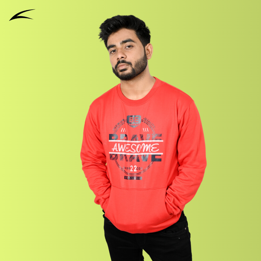 Red Sweatshirt with Kangaroo Pockets for Men (O-Series)