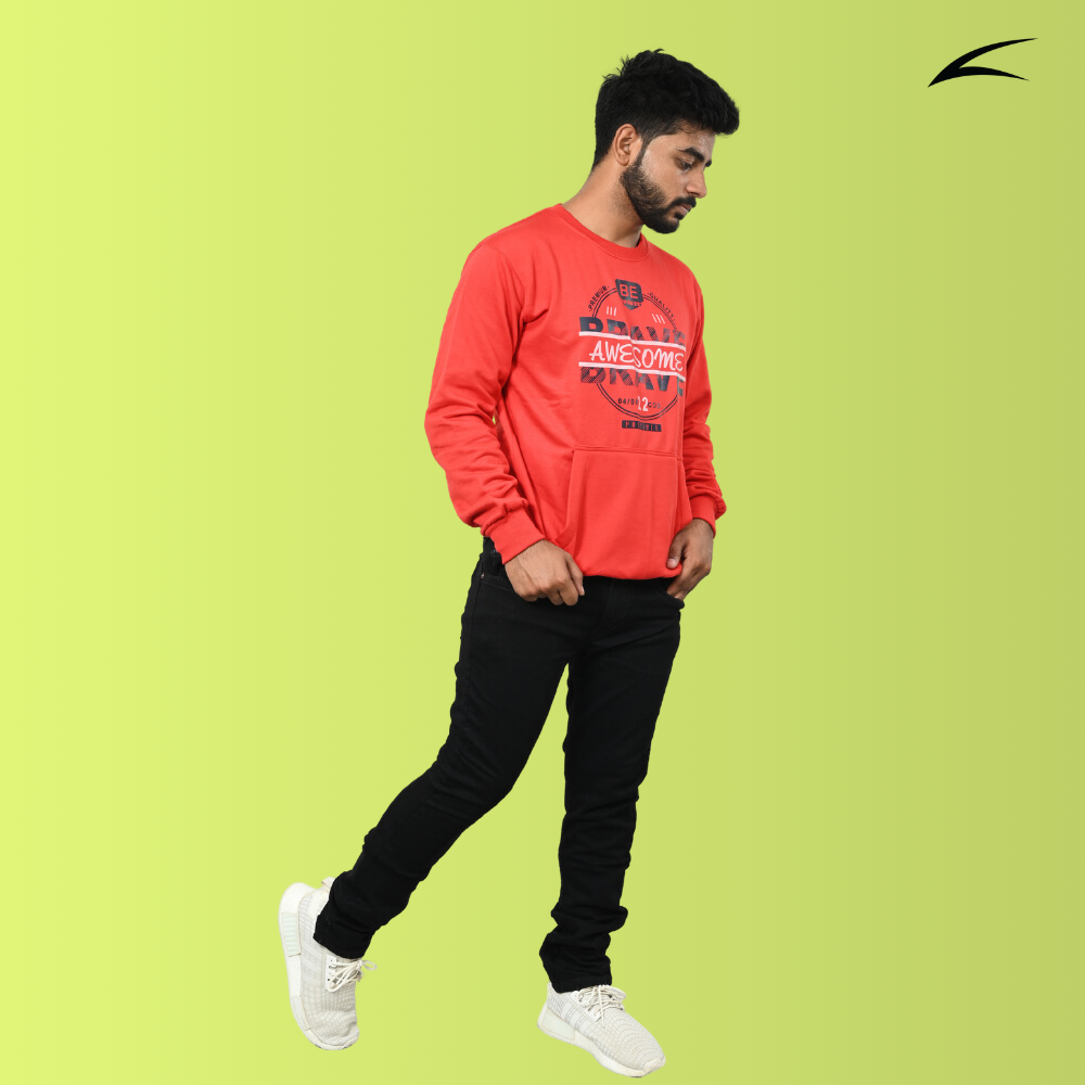 Red Sweatshirt with Kangaroo Pockets for Men (O-Series)