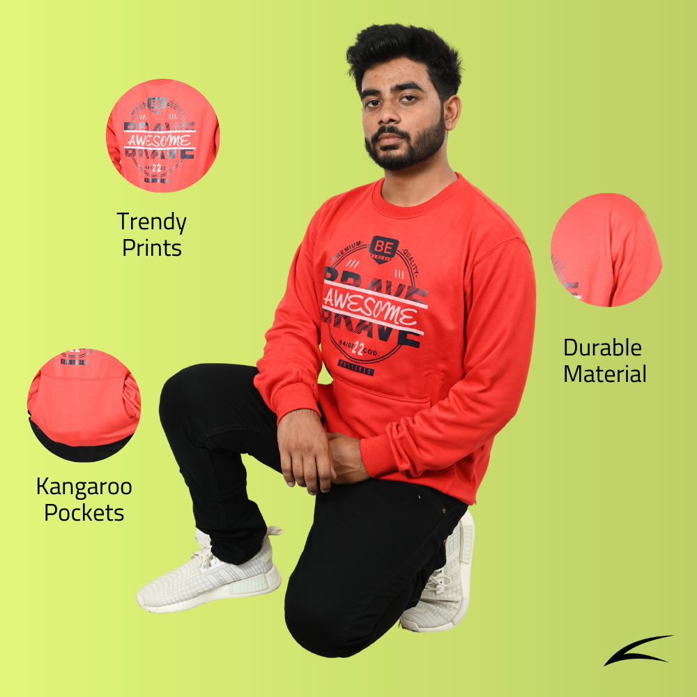 Red Sweatshirt with Kangaroo Pockets for Men (O-Series)