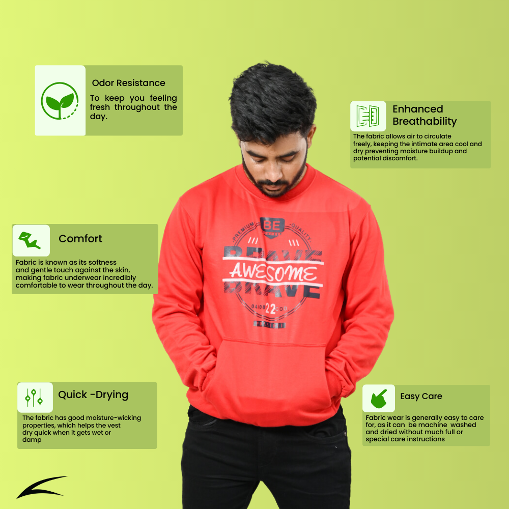 Red Sweatshirt with Kangaroo Pockets for Men (O-Series)