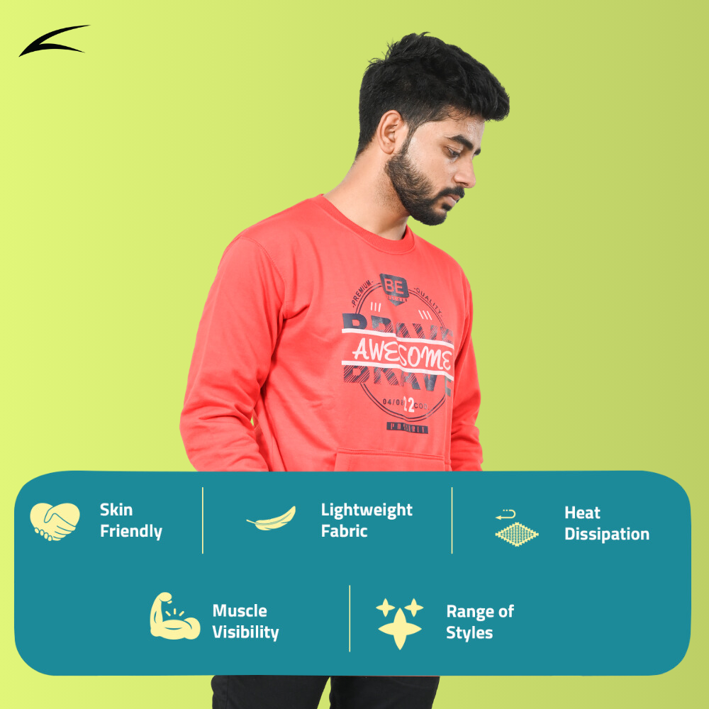 Red Sweatshirt with Kangaroo Pockets for Men (O-Series)