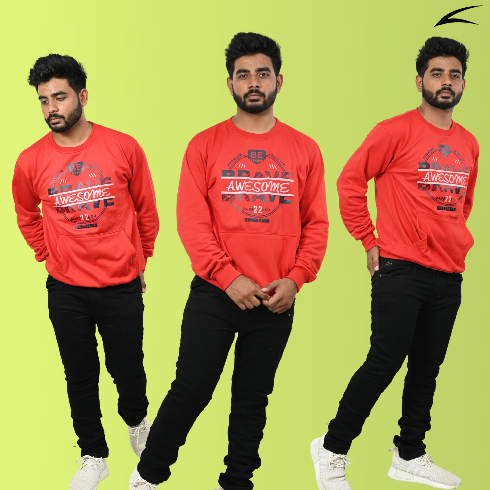 Red Sweatshirt with Kangaroo Pockets for Men (O-Series)