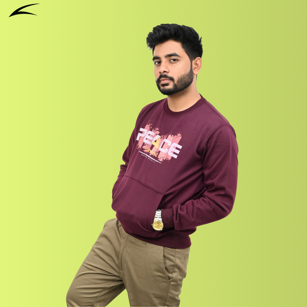 Maroon Sweatshirt with Kangaroo Pockets for Men (O-Series)