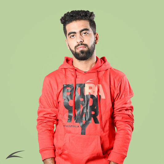 Cozy Red Winter Hoodies For Men, With Front Kangaroo Pockets