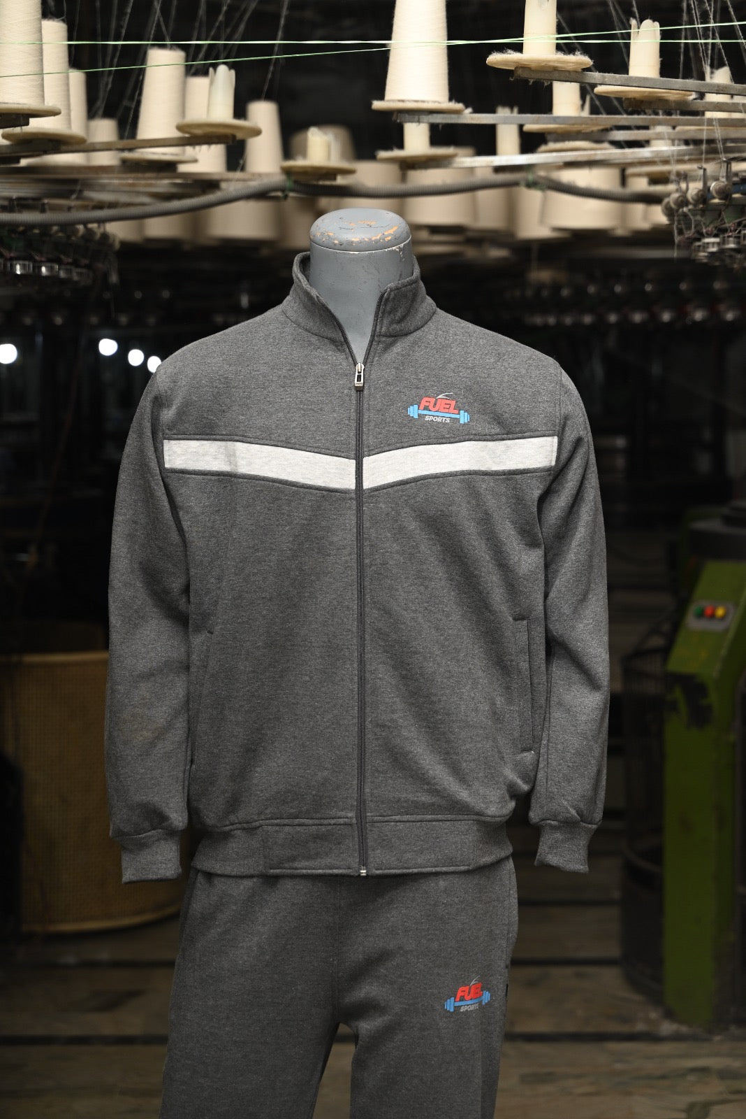 Boom Tracksuit #3 Dark Grey Fleece with Stripes