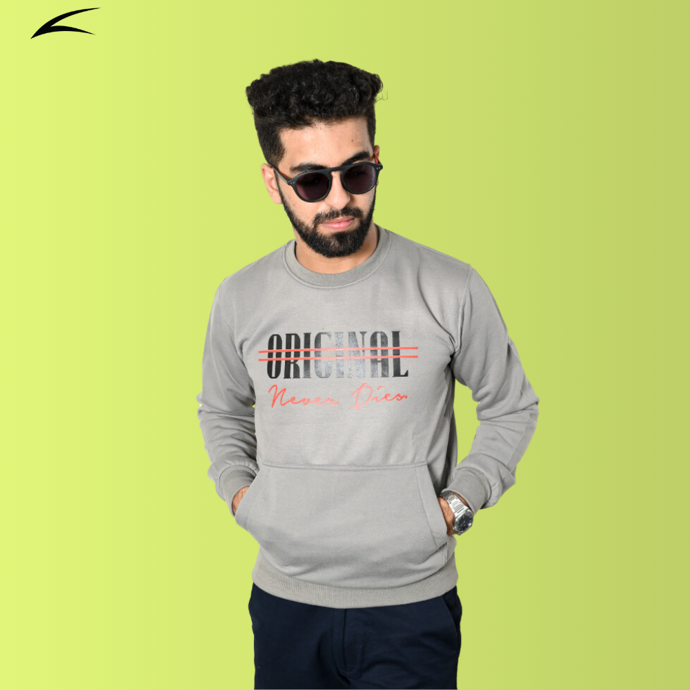 Grey Sweatshirt with Kangaroo Pockets for Men (O-Series)