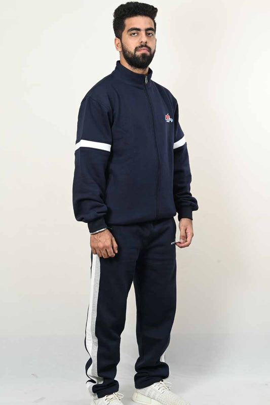 Boom Tracksuit #10 Blue Fleece with White & Grey Stripes