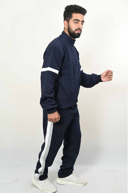 Boom Tracksuit #10 Blue Fleece with White & Grey Stripes