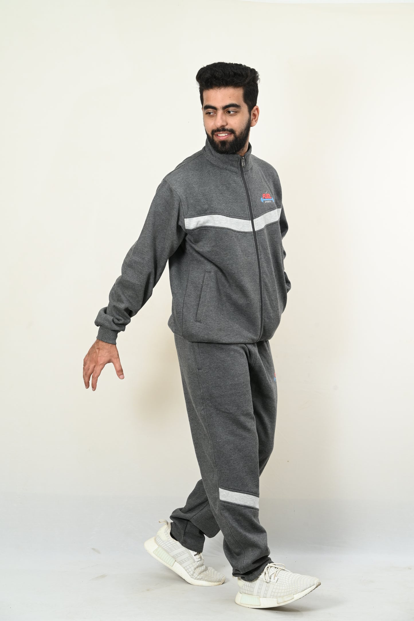 Boom Tracksuit #3 Dark Grey Fleece with Stripes