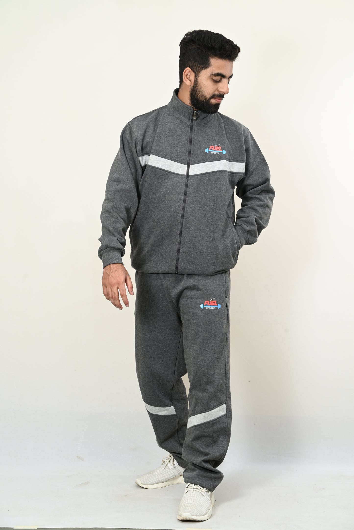 Boom Tracksuit #3 Dark Grey Fleece with Stripes