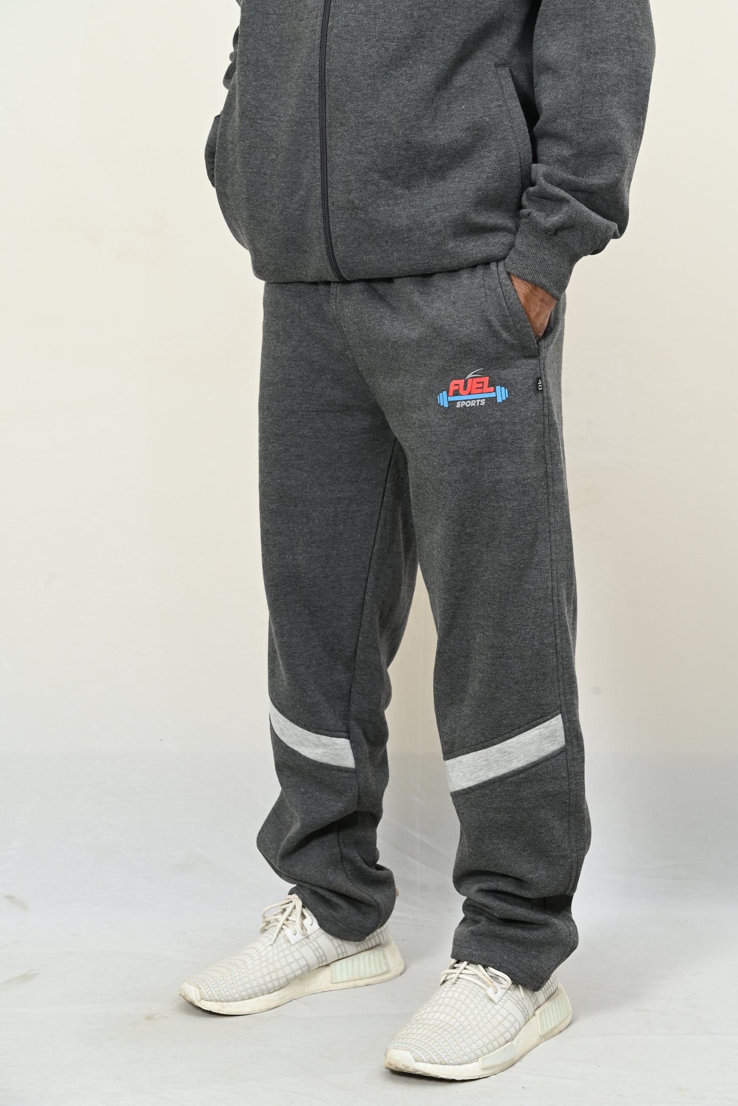 Boom Tracksuit #3 Dark Grey Fleece with Stripes