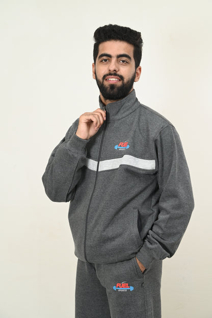 Boom Tracksuit #3 Dark Grey Fleece with Stripes