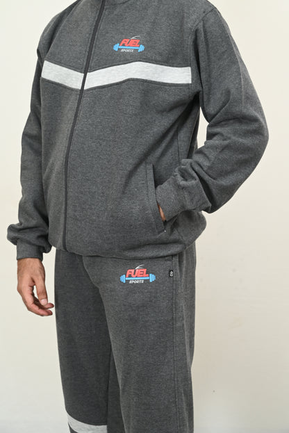 Boom Tracksuit #3 Dark Grey Fleece with Stripes