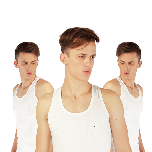 Oxy Interlock Parker Sleeveless White Vests for Men - Pack of 3